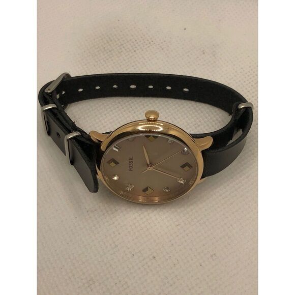 Fossil ES4473 Women's Black Leather Analog Rose Gold Dial Quartz Watch KS328 - Picture 7 of 9